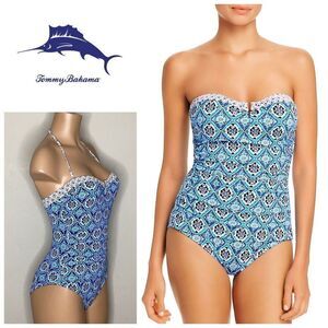 New. Tommy Bahama V-Wire blue tile swimsuit. Size 4. Retails $148